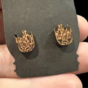 Groot Wooden Stud Earrings - Laser Engraved Cute Design For Marvel Fans - Lightw